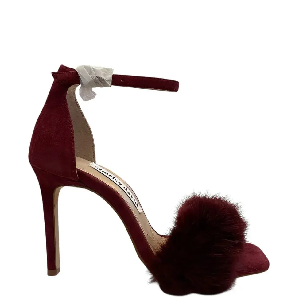 NEW Charles David Suede Faux Fur Empoli High Heel Women's 6.5M Maroon